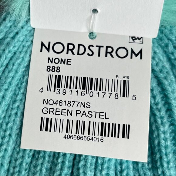 Nordstrom Green Pastel Faux Fur Beanie Hat Pom-Pom Knit Size OS New - Picture 8 of 8